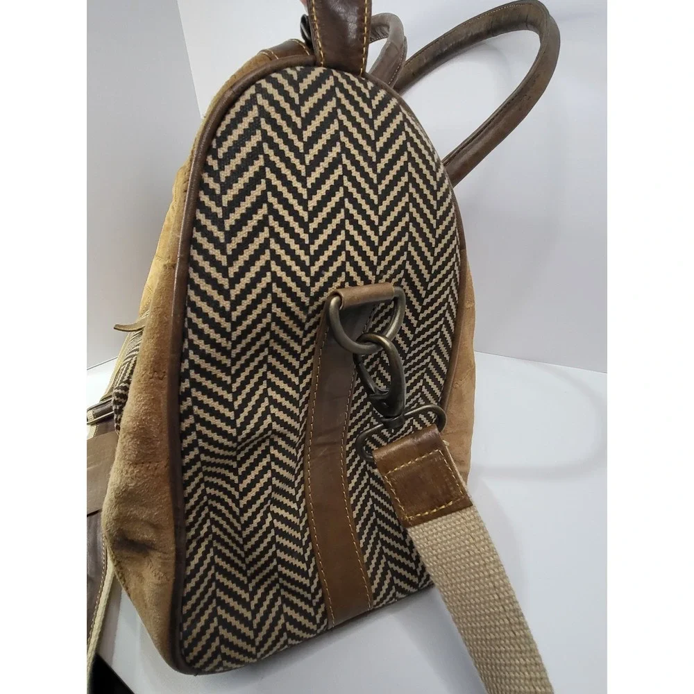 Vaan & Co Upcycled Leather Suede Duffle Bag Brown Chevron Weekender Travel Bag